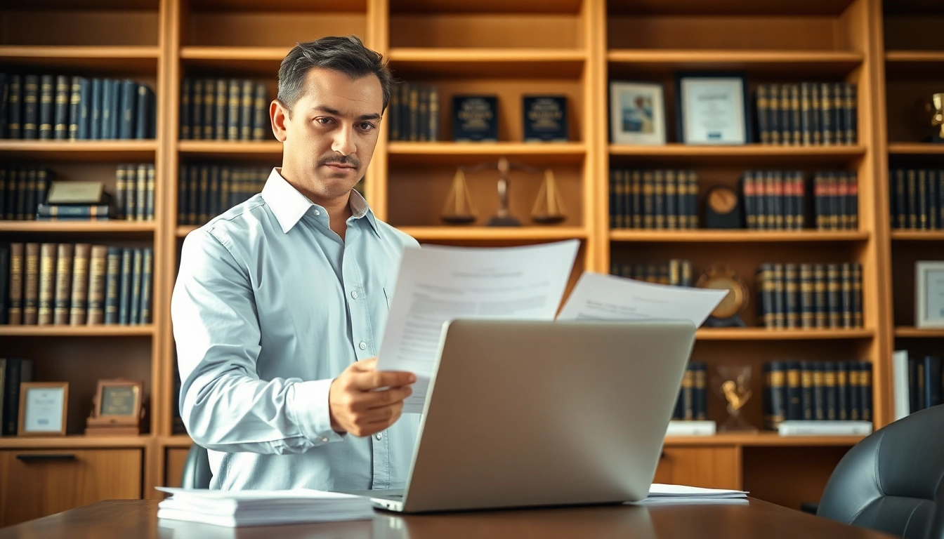 Clearwater truck accident lawyer reviews legal documents in a professional office environment.