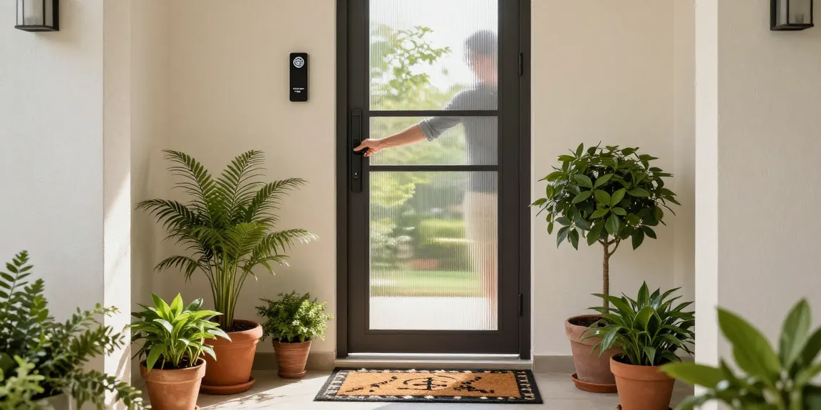 Kapı sineklik enhancing home entrance with fresh air and plants