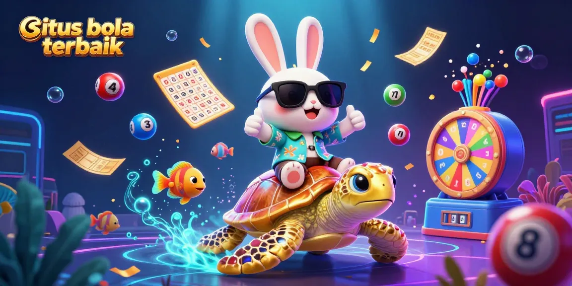 Catching big wins on situs bola terbaik with vibrant lottery elements and a cheerful lucky rabbit.