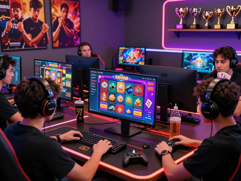 Players enjoying games at the vibrant 789 club gaming platform, with interactive screens and engaging accessories.