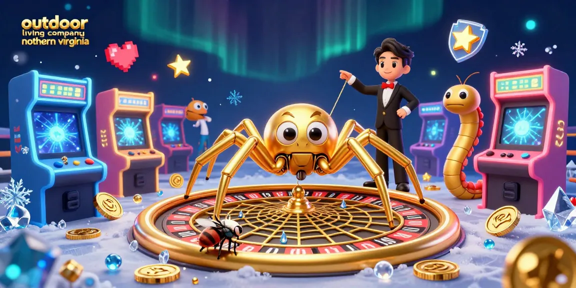 Engage with the outdoor living company northern virginia as a golden spider spins a roulette wheel web in an action-packed casino scene.