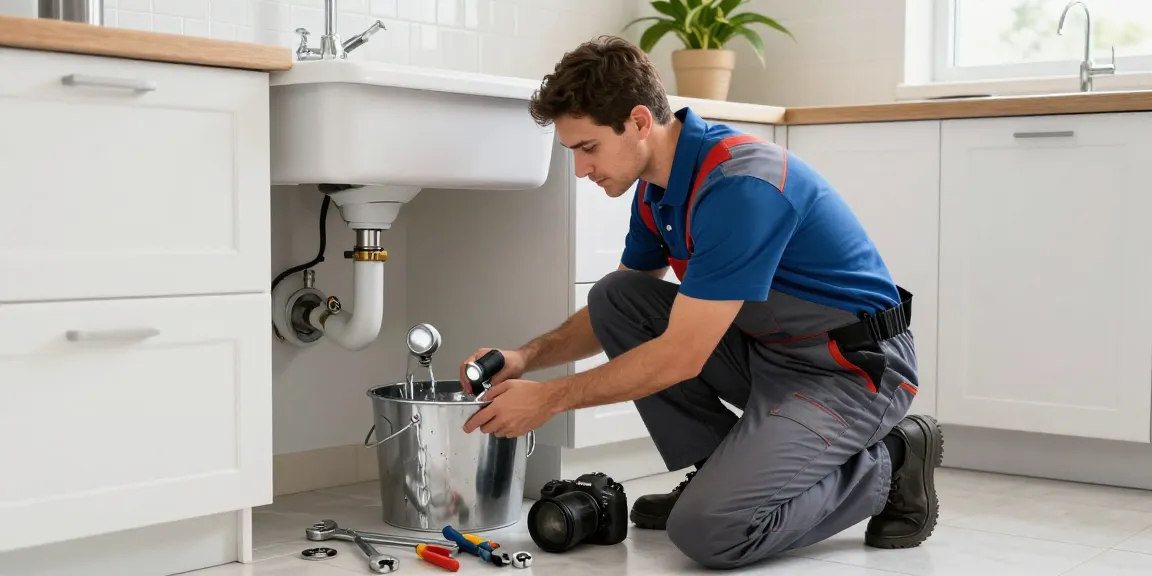 24hr emergency repairs in a home kitchen by a skilled technician using tools to fix a plumbing issue.