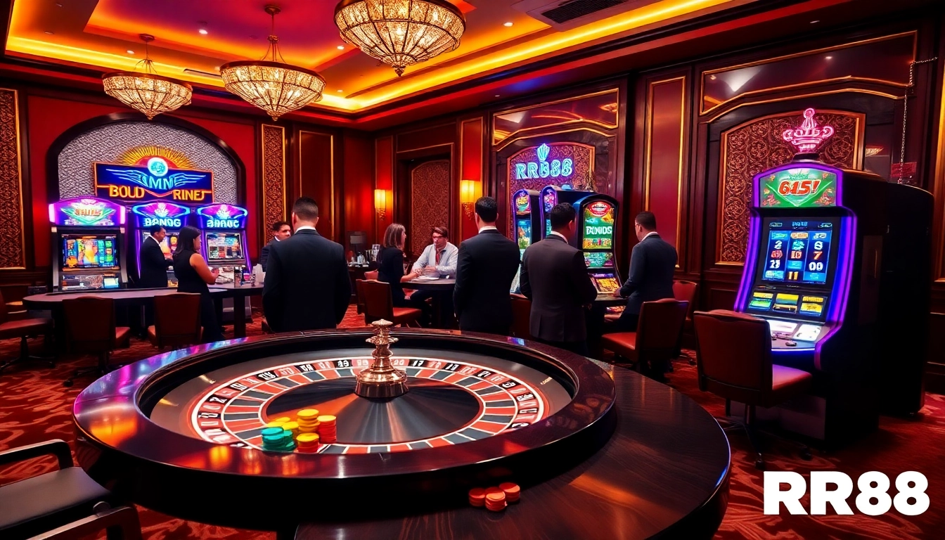 Experience the excitement of RR88 with players engaging in a thrilling casino game scene.