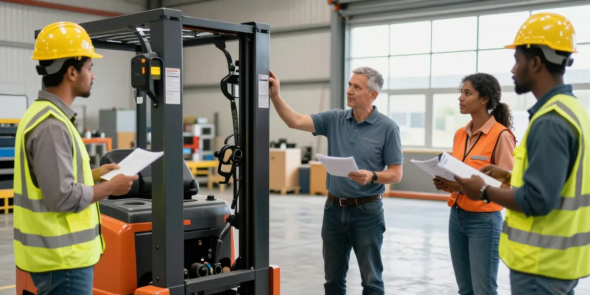 Demonstrating the best stacker in a vibrant warehouse setting with diverse team members engaged in training.