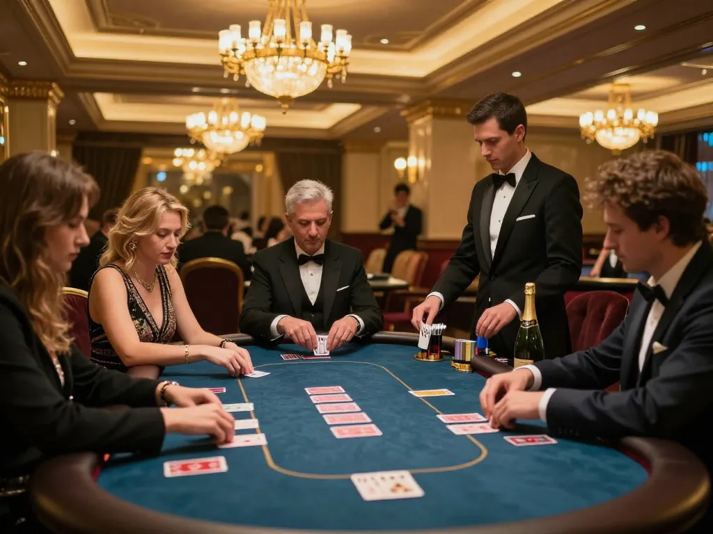 Engaged players at a man club poker table celebrating wins in a luxurious casino atmosphere.