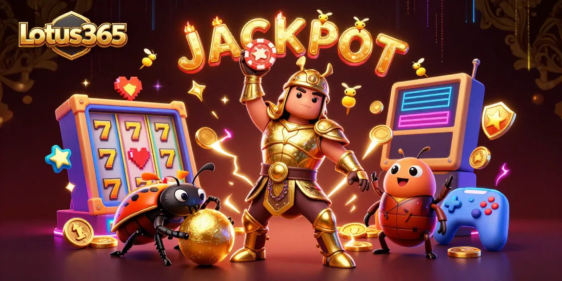 Experience thrilling wins with Lotus365 in this vibrant casino-themed illustration.
