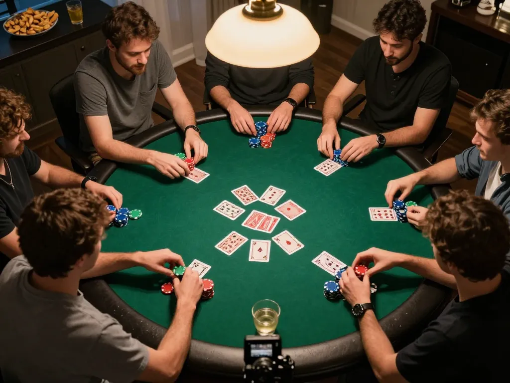 Players enjoying a competitive poker night at home with exciting gameplay at Oxbet.