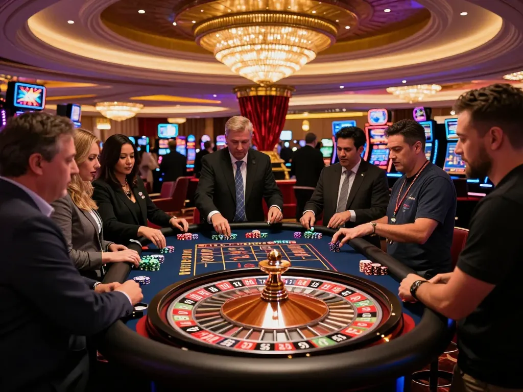 FC88 table games feature lively roulette players placing bets under vibrant casino lights