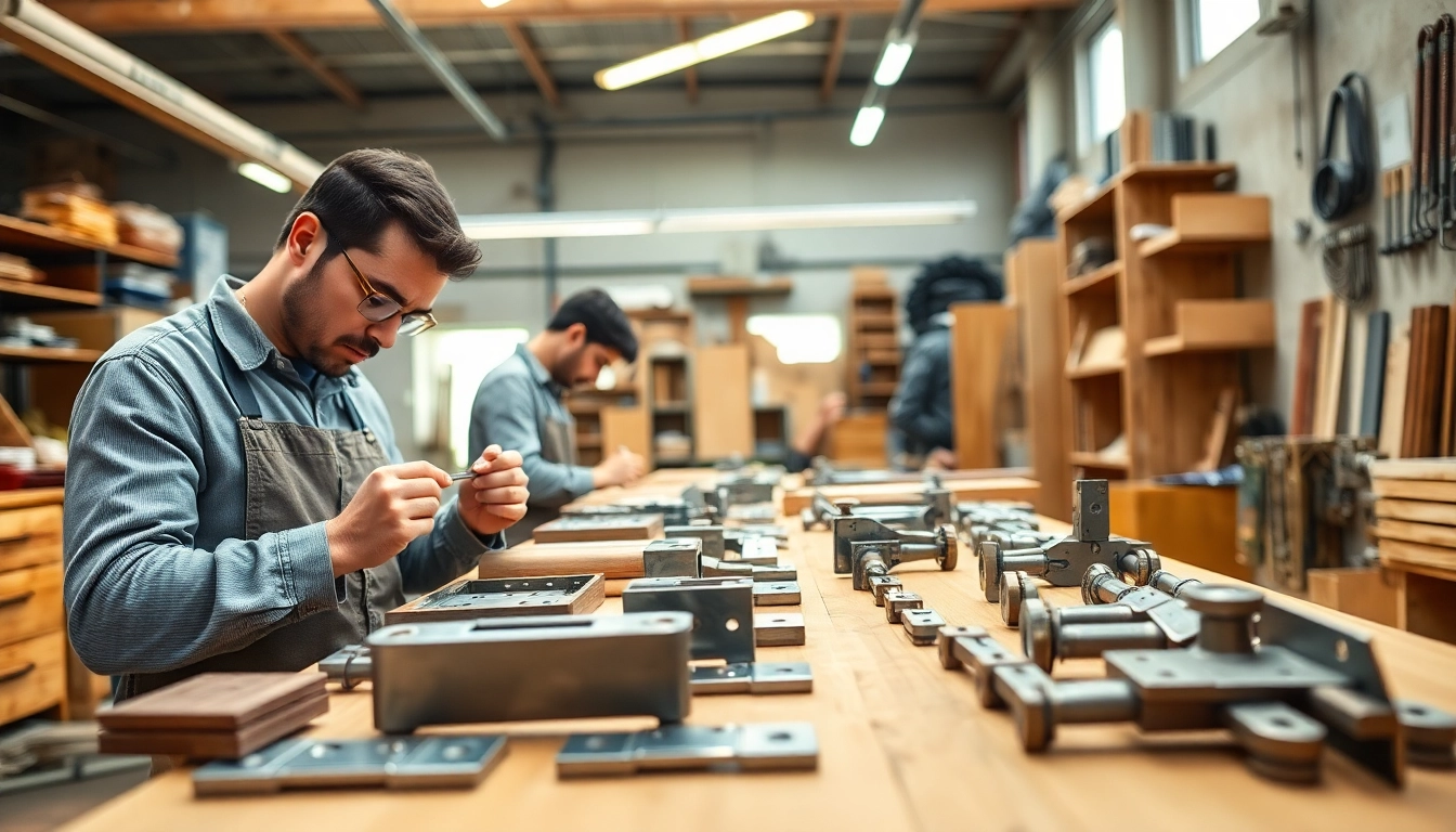 Cabinet hinge manufacturers showcasing craftsmanship in a modern workshop setting.