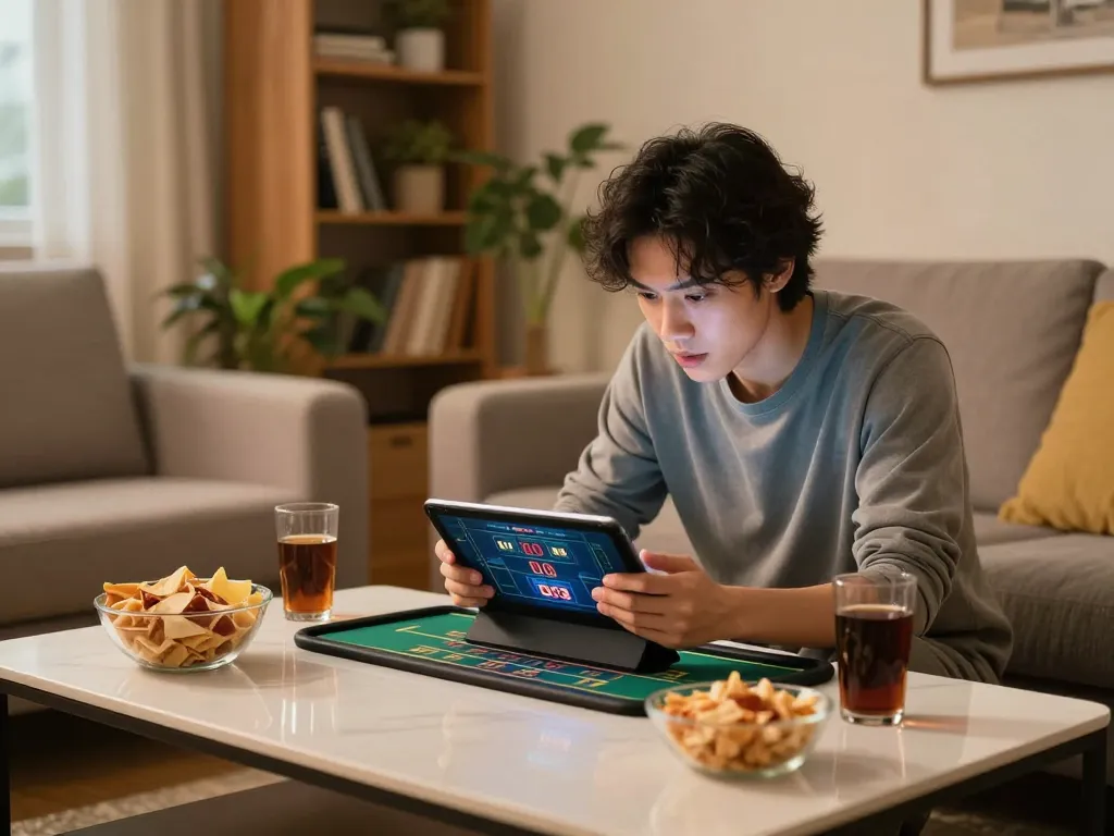 Engaging online casino gaming experience at home with lv88 đăng ký visible on the tablet screen.