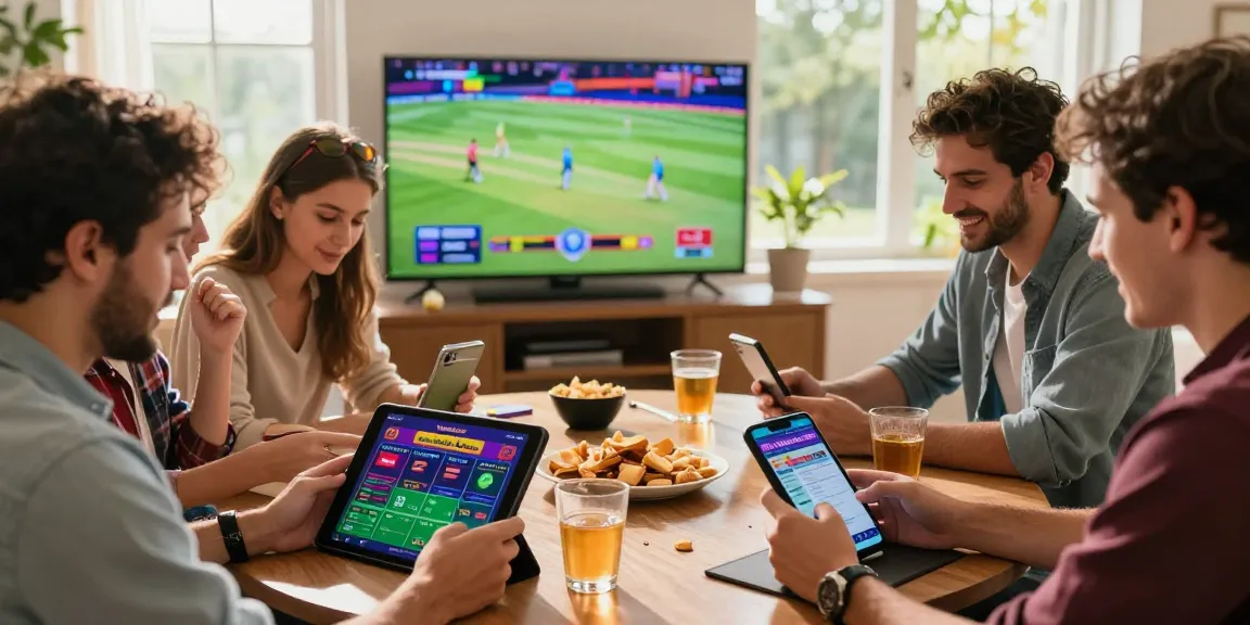 Friends enjoying a lively betting session on maahadevboook.com with the app displayed on their devices.
