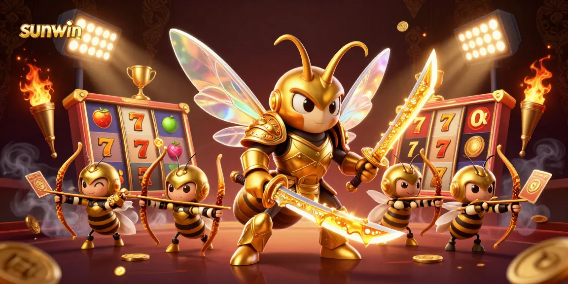Sunwin casino promotes winning strategies with vibrant 3D gaming illustration showcasing exciting reels and prizes.