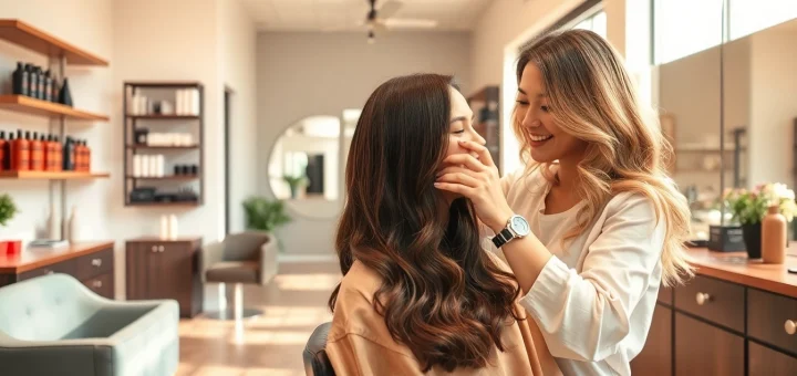 Modern salon scene featuring a stylist giving a perm in San Diego, showcasing professionalism and elegance.